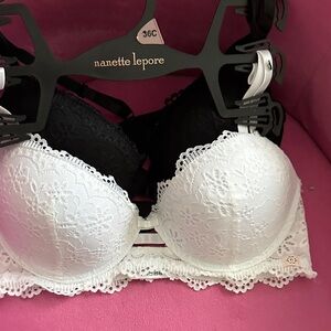 Nanette Lepore Lace Bra Duo - Black & White NWT 36C